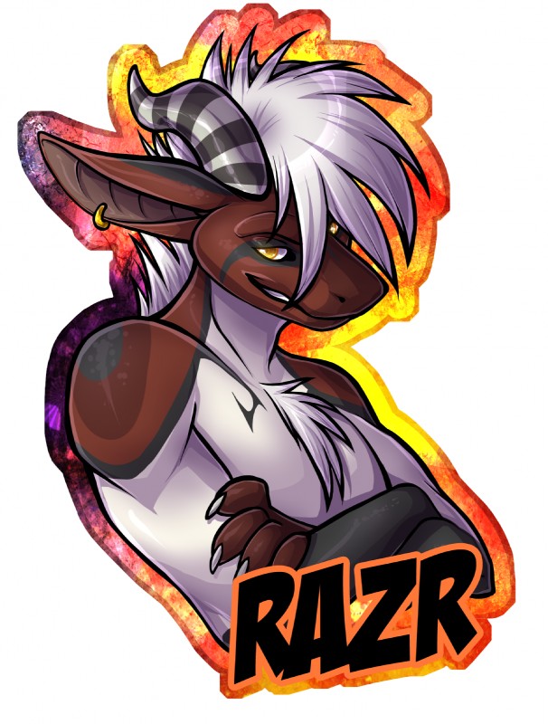 anthro fur male psychedelic rave red_body sassy solo razr knowntobite mythology mystique razr_(character) dragon furred_dragon furred_scalie mythological_creature mythological_scalie scalie character_badge_(artwork) hi_res