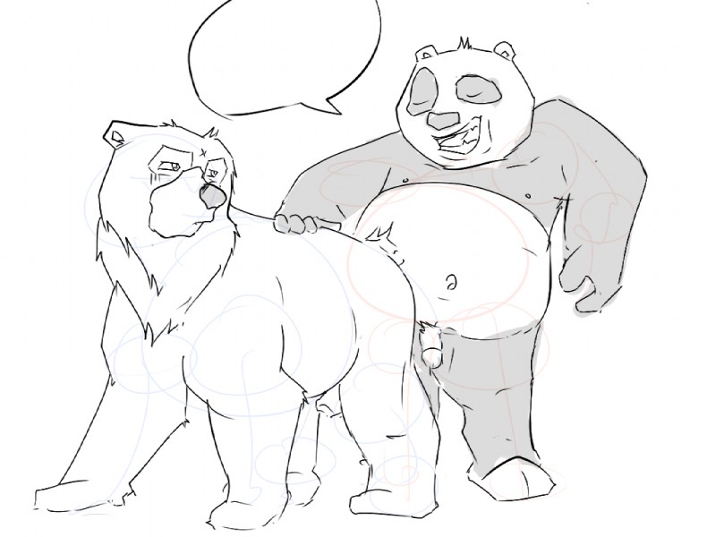 animal_genitalia anthro duo feral genitals humanoid_genitalia humanoid_penis male male/male overweight penis sheath simple_background white_background arrwulf brother_bear disney dreamworks kung_fu_panda kenai_(brother_bear) master_po_ping bear brown_bear giant_panda grizzly_bear mammal ursine 4:3 black_and_white crossover monochrome sketch