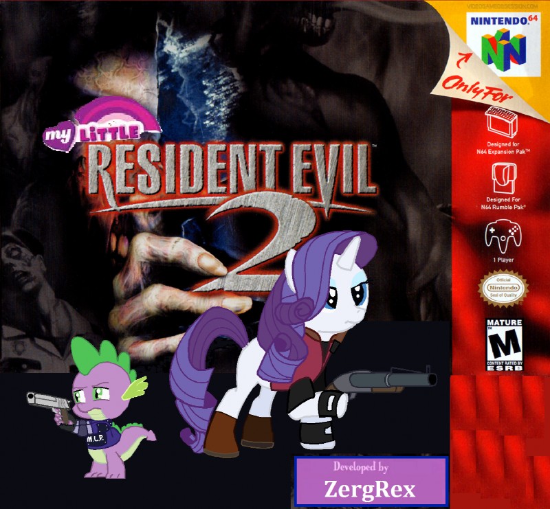 box_art clothing cosplay female feral game_cover group gun handgun horn logo male n64_logo nintendo_logo nintendo_seal parody pistol police police_uniform ranged_weapon shotgun tail text title uniform weapon zergrex capcom esrb friendship_is_magic hasbro my_little_pony mythology nintendo nintendo_64 resident_evil claire_redfield leon_kennedy rarity_(mlp) spike_(mlp) dragon equid equine mammal mythological_creature mythological_equine mythological_scalie reptile scalie unicorn cover crossover digital_media_(artwork) english_text grandfathered_content hi_res video_game_cover