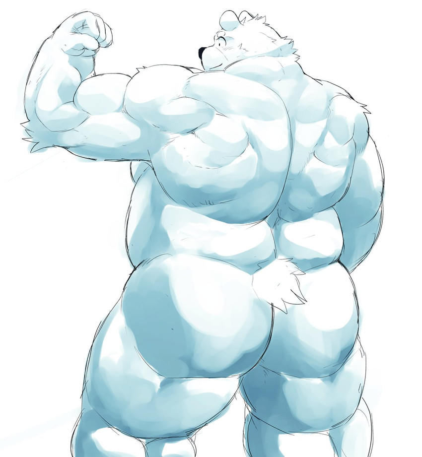 anthro belly butt humanoid_hands kemono male musclegut muscular overweight overweight_anthro overweight_male simple_background solo white_background mti777 bear mammal 2020 hi_res