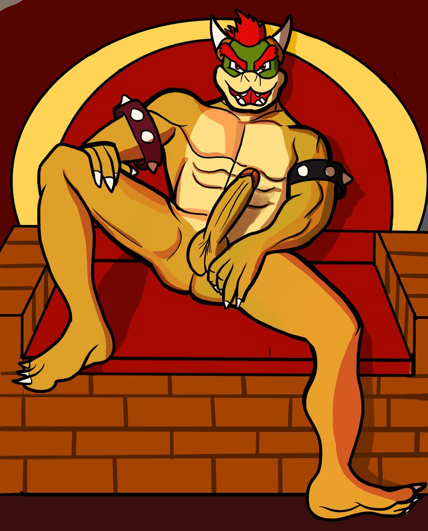 big_penis chair furniture genitals huge_penis male penis pose sitting solo throne domyn mario_bros nintendo bowser koopa scalie absurd_res hi_res