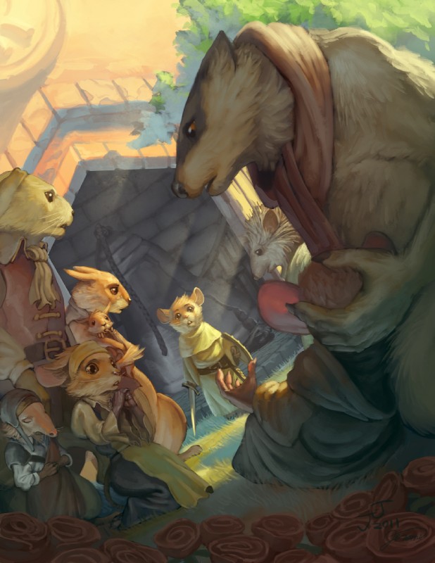 cornflower fieldmouse, constance, matthias, cluny the scourge, basil stag hare, and etc (redwall) created by jerome jacinto