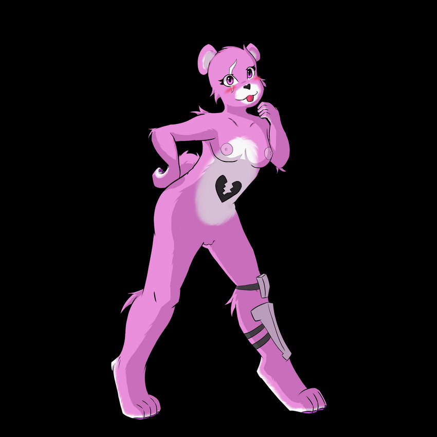 anthro blep blush breasts female fluffy fur genitals looking_at_viewer nude pink_body pink_fur pussy smile solo tongue tongue_out rassiart epic_games fortnite cuddle_team_leader bear mammal 1:1 alpha_channel hi_res