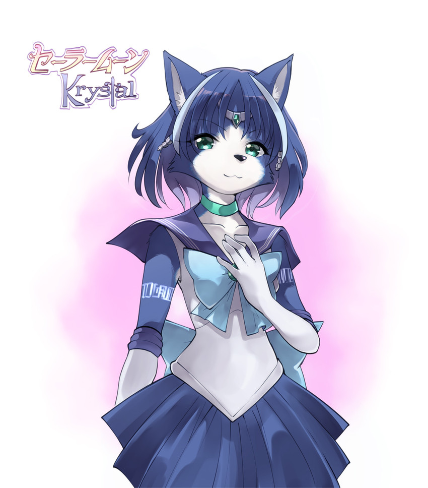 anthro asian_clothing blue_body blue_fur blue_hair blue_skin clothing cosplay crossover_cosplay east_asian_clothing female fur hair japanese_clothing japanese_school_uniform kemono sailor_scout school_uniform serafuku smile solo uniform namagakiokami nintendo sailor_moon_(series) star_fox krystal_(star_fox) canid canine fox mammal crossover hi_res