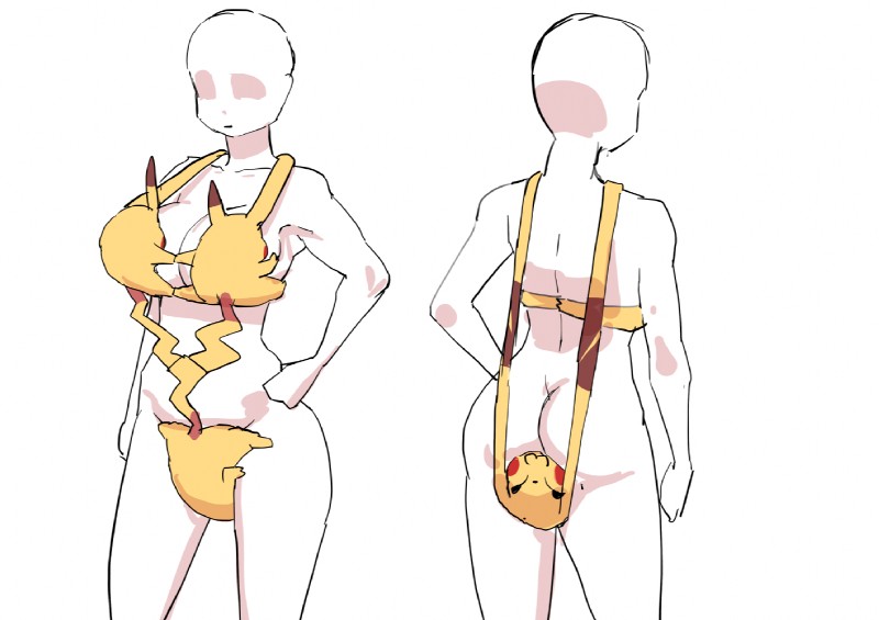 :3 bald big_breasts bikini breasts butt clothing female group hand_on_hip male size_difference smaller_male swimwear two-piece_swimsuit what petaroh sasizume nintendo pokemon animate_inanimate generation_1_pokemon human living_clothing mammal pikachu pokemon_(species)