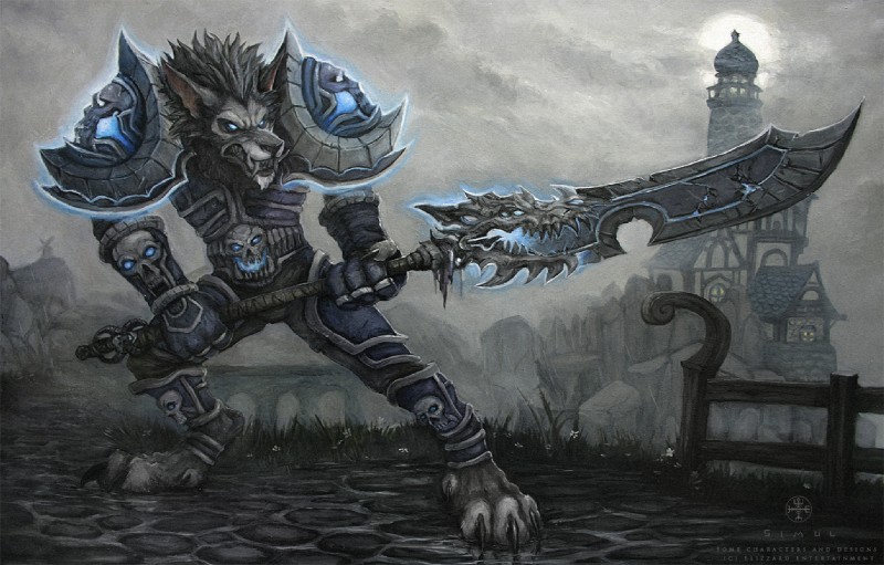 4_fingers 4_toes anklet anthro armor biped black_nose bone breastplate bridge brown_body brown_fur building claws clothed clothing cloud cobblestone detailed_background dewclaw empty_eyes fangs feet fighting_pose fingers flower fur glowing glowing_eyes grass greaves grey_body grey_fur holding_melee_weapon holding_object holding_sword holding_weapon jewelry lighthouse male melee_weapon outside overcast pauldron plant plate_armor platemail pose road rock skull sky snarling solo standing sword teeth toe_claws toes vambrace weapon windmill simul blizzard_entertainment warcraft canid mammal werecanid werecreature worgen 2016 full-length_portrait painting_(artwork) portrait signature traditional_media_(artwork) watermark