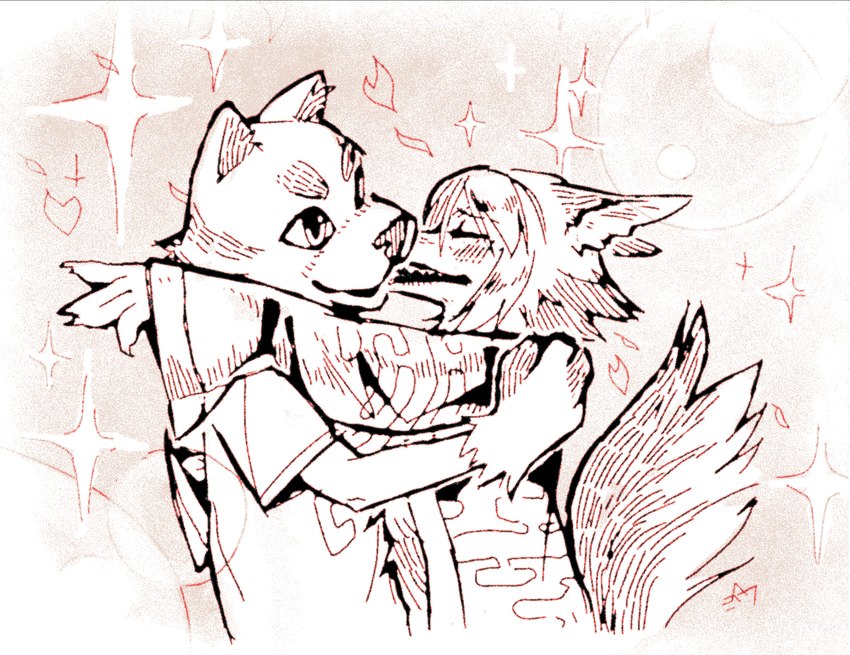 anthro biped black_body black_fur clothing costume duo fur fursuit hug kissing male romantic romantic_couple slim_anthro slim_human slim_male machitoons canid canine canis human mammal wolf 2024 hi_res