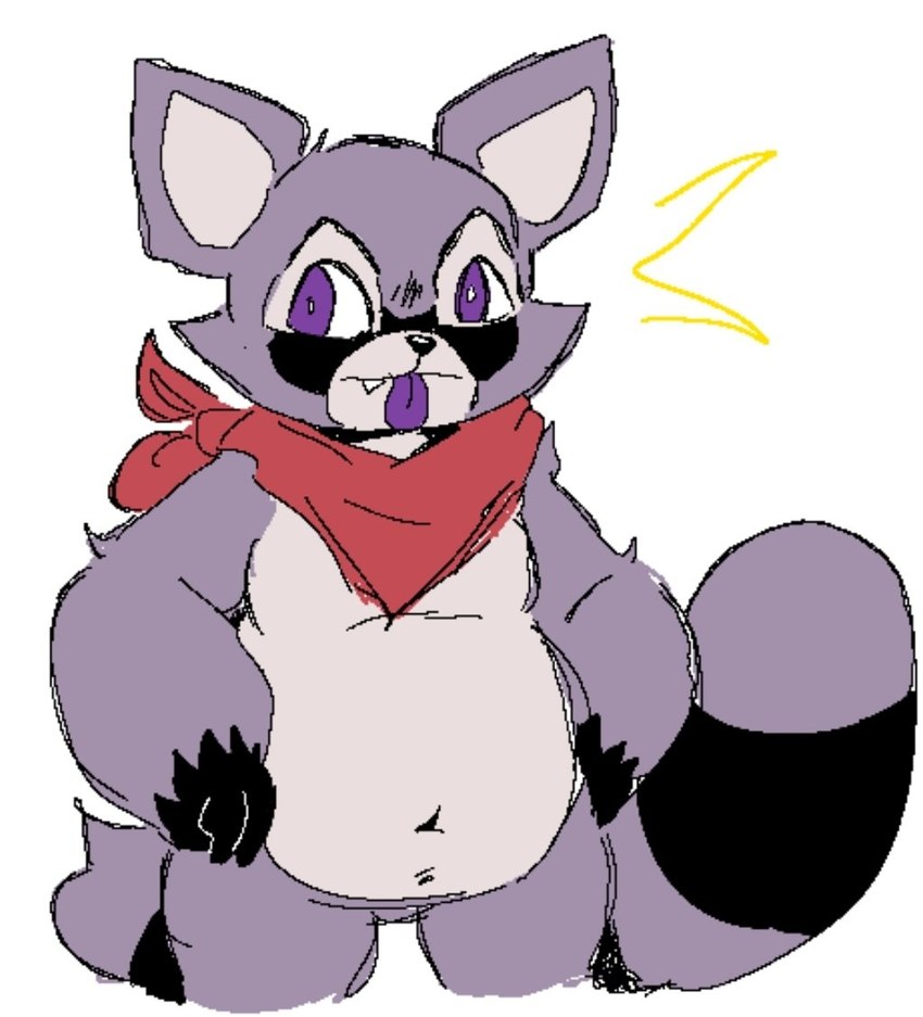 anthro belly black_body black_fur black_nose blep casual_nudity featureless_crotch fur gloves_(marking) grey_body grey_fur hands_on_hips kerchief kerchief_only looking_at_viewer male markings mostly_nude multicolored_body multicolored_fur navel neckerchief neckerchief_only neckwear purple_eyes purple_tongue red_kerchief red_neckerchief simple_background slightly_chubby snaggle_tooth snout solo standing striped_markings striped_tail stripes tail tail_markings three-quarter_view tongue tongue_out white_background goldie_fenc indigo_park rambley_raccoon mammal procyonid raccoon 2024 digital_media_(artwork) flat_colors microsoft_paint_(artwork) portrait three-quarter_portrait