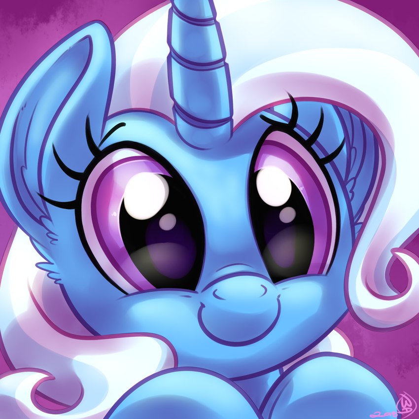 blue_body blue_fur blue_hair daww eyelashes female feral fur hair horn purple_eyes smile solo whitediamonds friendship_is_magic hasbro my_little_pony mythology trixie_(mlp) equid equine mammal mythological_creature mythological_equine unicorn 1:1 2018 digital_media_(artwork) hi_res signature