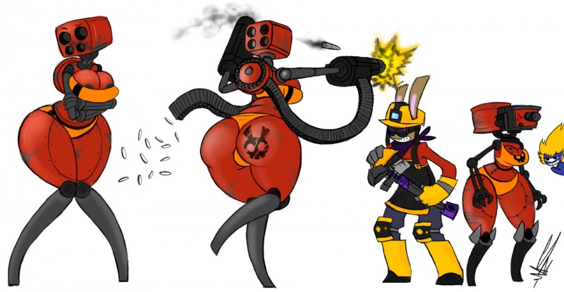 engineer, fan character, ms. sentry, sentry gun, and spy (team fortress 2 and etc) created by christomwow