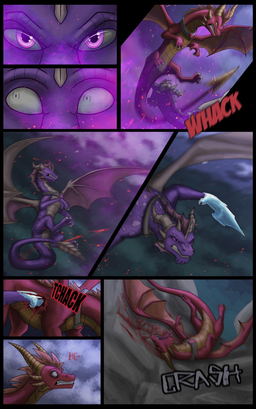 angry blood bodily_fluids dodging duo feral fight horn ice male stab_wound tail teeth wings wounded xannador activision mythology spyro_the_dragon the_legend_of_spyro flame_(spyro) spyro dragon mythological_creature mythological_scalie scalie absurd_res comic digital_media_(artwork) hi_res