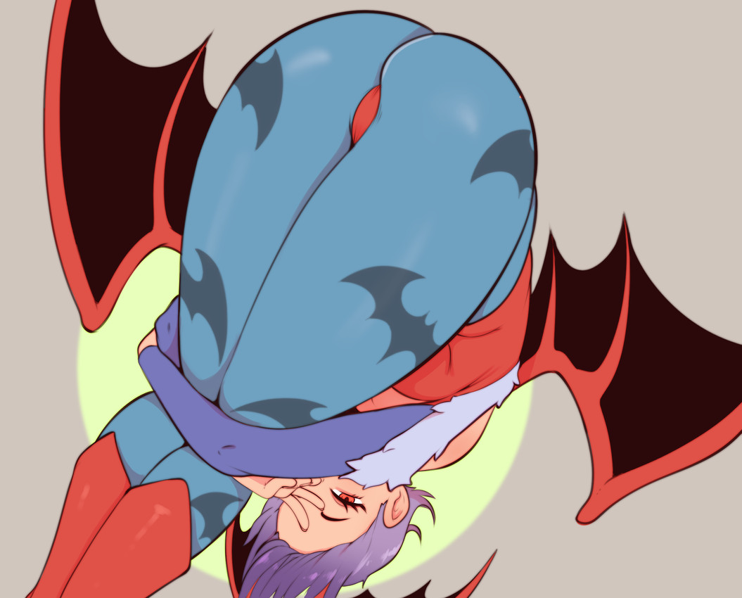 armwear back_wings bent_over big_butt blue_clothing blue_legwear blue_tights boots butt clothing eyelashes female footwear green_background grey_background hair head_wings legwear leotard looking_at_viewer looking_back looking_back_at_viewer membrane_(anatomy) membranous_wings pattern_tights purple_armwear purple_clothing purple_hair rear_view red_boots red_clothing red_eyes red_footwear red_leotard red_wings shoes short_hair simple_background solo tan_body tan_skin thick_thighs tights unusual_wing_placement wide_hips wings lurkin capcom darkstalkers lilith_aensland humanoid succubus winged_humanoid hi_res