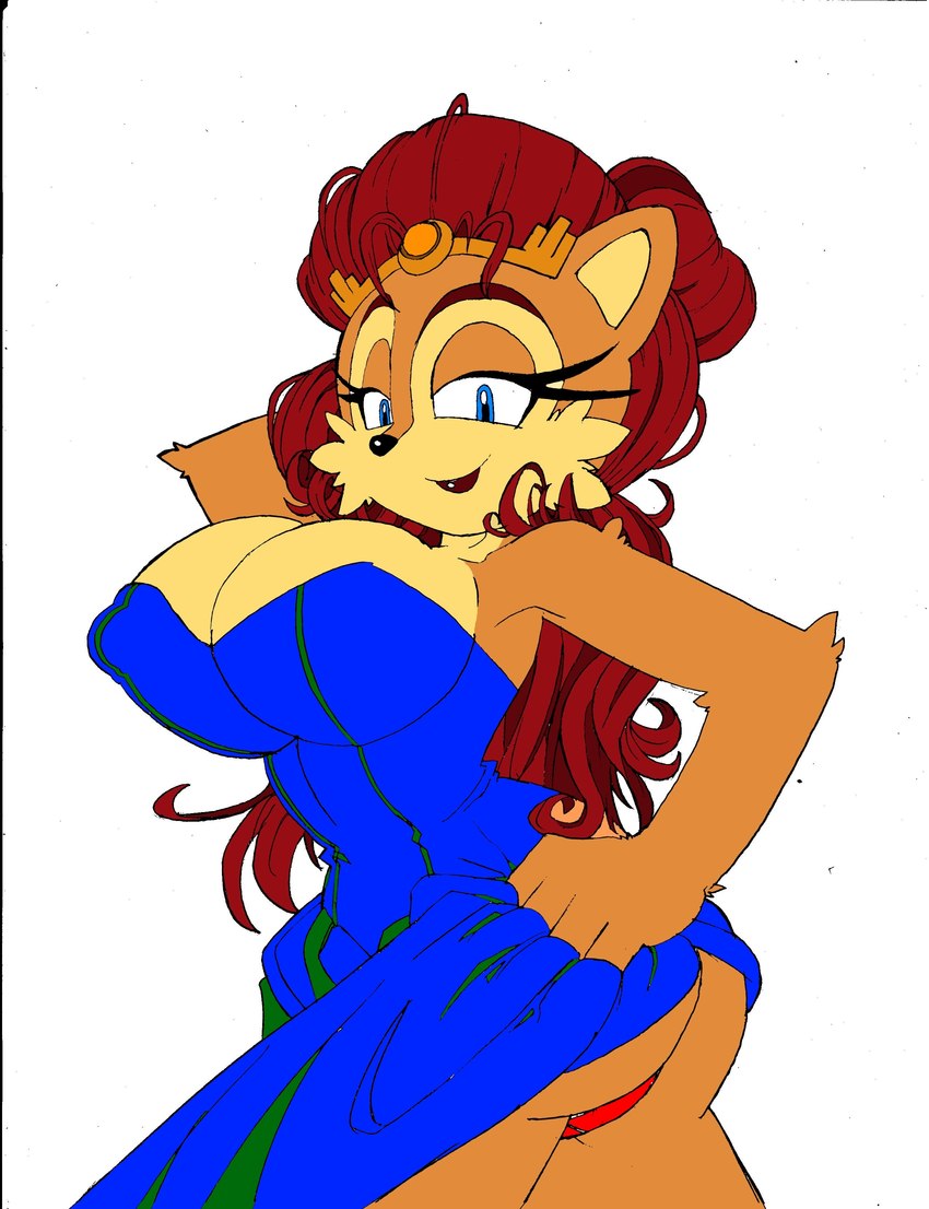 anthro big_breasts breasts butt cleavage clothed clothing dress eyelashes female fur hair looking_at_viewer panties simple_background solo underwear superbunnygt archie_comics sega sonic_the_hedgehog_(archie) sonic_the_hedgehog_(comics) sonic_the_hedgehog_(series) alicia_acorn chipmunk ground_squirrel mammal rodent sciurid absurd_res digital_media_(artwork) hi_res