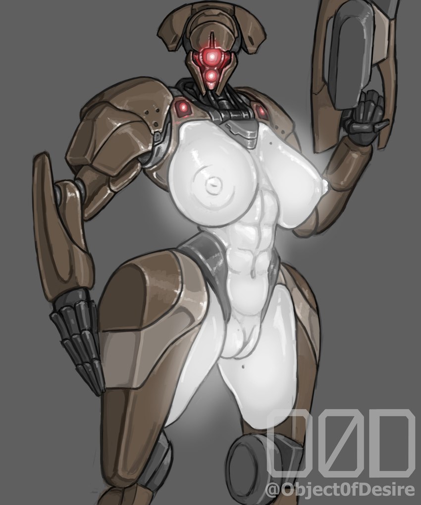 big_breasts breasts cybernetics female genitals gun looking_at_viewer machine pussy ranged_weapon red_eyes solo standing weapon white_body object0fdesire destiny_(video_game) cyborg goblin_(destiny) humanoid robot vex_(destiny) absurd_res hi_res