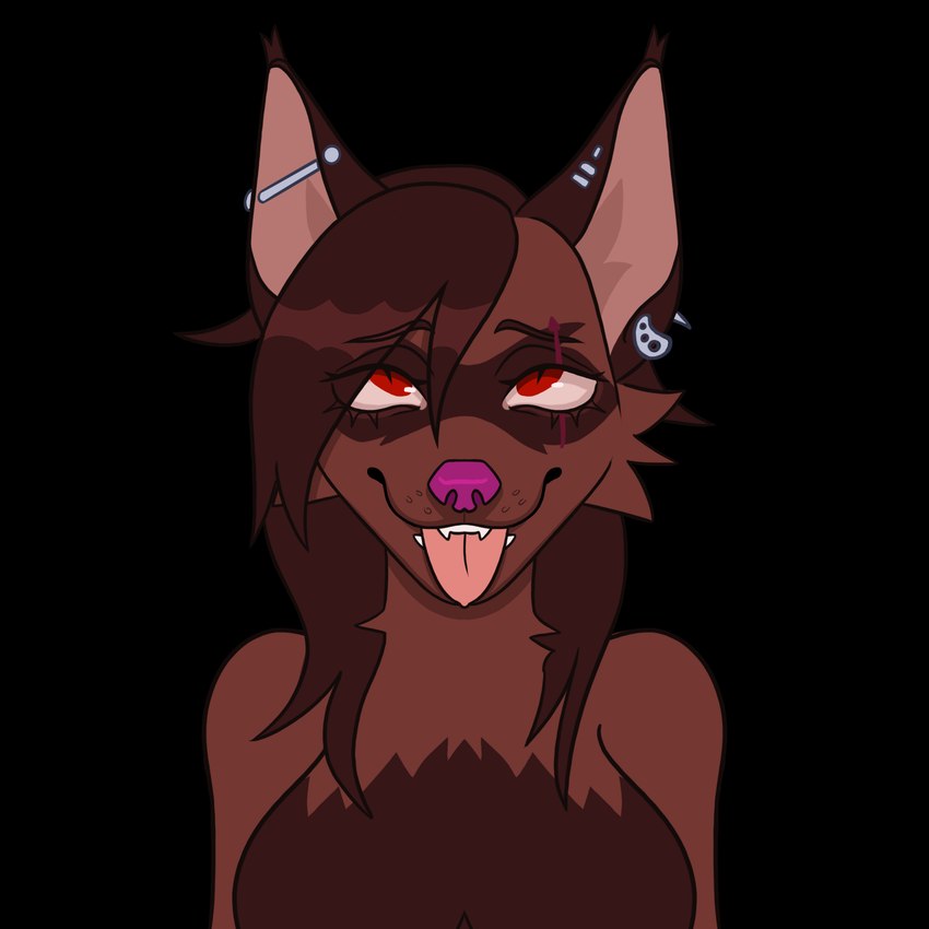 ahegao anthro brown_body brown_eyebrows brown_fur brown_hair ear_piercing ear_tips eye_scar eyebrows facial_scar fangs feline_eyes female fur hair industrial_piercing long_hair looking_pleasured multicolored_body multicolored_fur piercing pink_nose red_eyes scar solo teeth tongue two_tone_body two_tone_fur sleepy.inkzzz belle_delphine kariatenma canid canine felid feline fennec_fox fox hybrid lynx mammal procyonid raccoon true_fox 1:1 alpha_channel hi_res