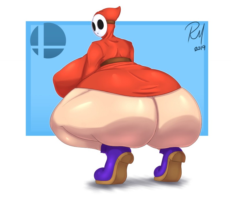 big_breasts big_butt breasts butt clothed clothing female footwear huge_breasts huge_butt not_furry shoes small_head solo thick_thighs wide_hips redmoon83 mario_bros nintendo humanoid shyguy featureless_(disambiguation) absurd_res hi_res