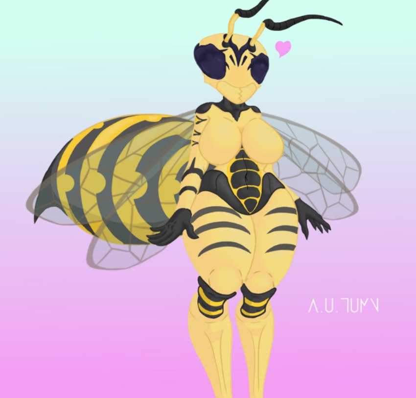 anthro arthropod_abdomen breasts featureless_breasts female mandibles navel nude solo stripes thick_thighs wings yellow_body a.u.tumn marissa_(a.u.tumn) arthropod hymenopteran insect wasp