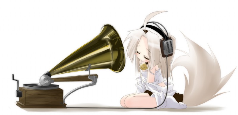 ahoge arms_together bell bell_collar bent_legs blush bottomwear clothed clothing collar cord dog_tail electronics extended_arms eyes_closed female hair headphones jingle_bell music off_shoulder phonograph radio sitting skirt solo tail wariza white_hair wired_headphones nananana_nanana his_master's_voice rca rca_records animal_humanoid canid canid_humanoid canine canine_humanoid canis dog_humanoid domestic_dog humanoid mammal mammal_humanoid unavailable_at_source