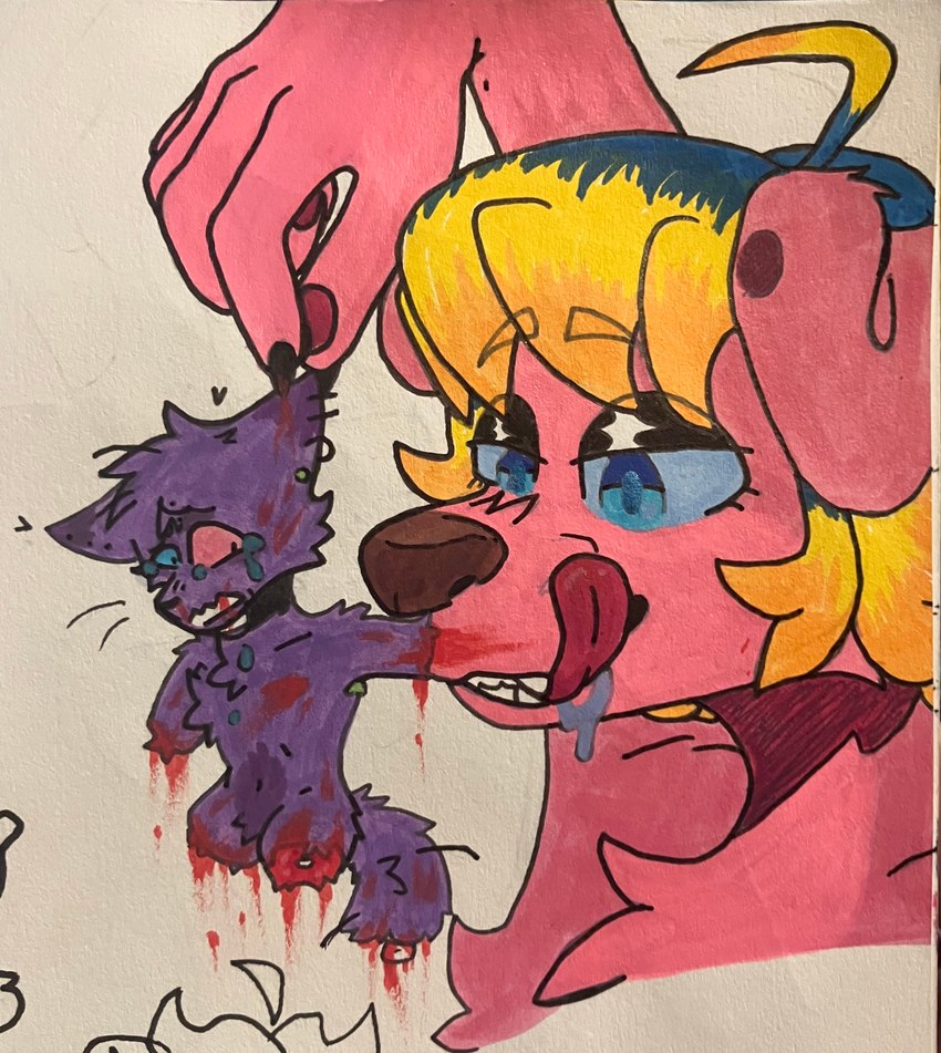 anthro blood bodily_fluids duo forced gore hard_vore male male/male mini oral_vore tail tongue vore kalayeer canid canine canis domestic_cat domestic_dog felid feline felis mammal small_(disambiguation) absurd_res hi_res