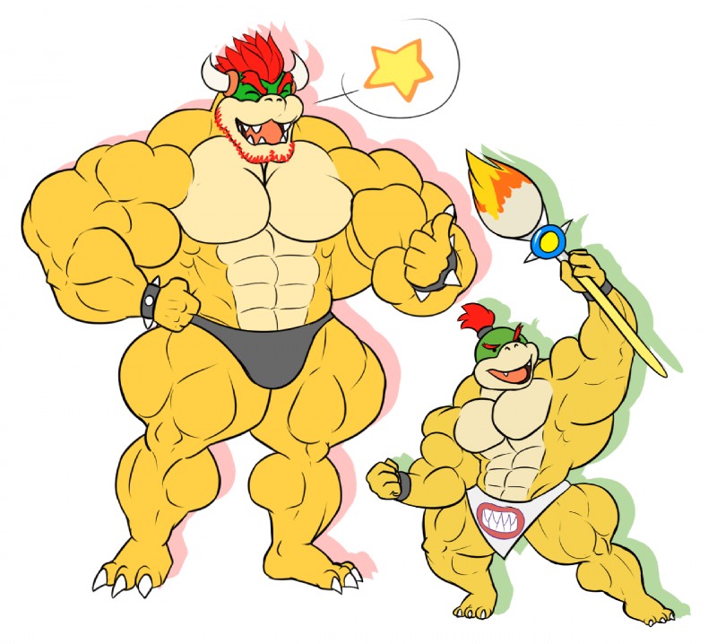 abs anthro beard biceps big_muscles clothing duo facial_hair horn male muscular pecs serratus simple_background thong underwear white_background guzreuef mario_bros nintendo bowser bowser_jr. koopa scalie father_(lore) father_and_child_(lore) father_and_son_(lore) parent_(lore) parent_and_child_(lore) parent_and_son_(lore) son_(lore)