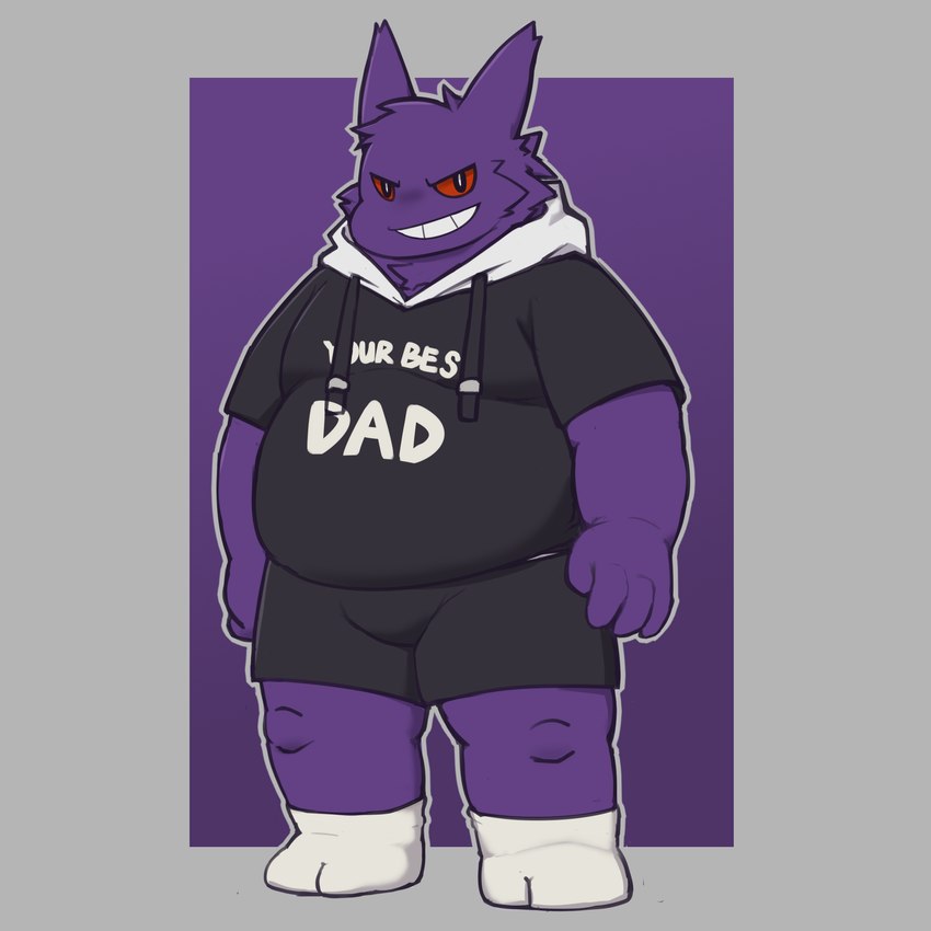 anthro belly bottomwear clothing footwear male overweight overweight_anthro overweight_male purple_body shorts socks solo topwear white_clothing white_footwear white_socks binca_233 nintendo pokemon generation_1_pokemon gengar pokemon_(species) 1:1 hi_res