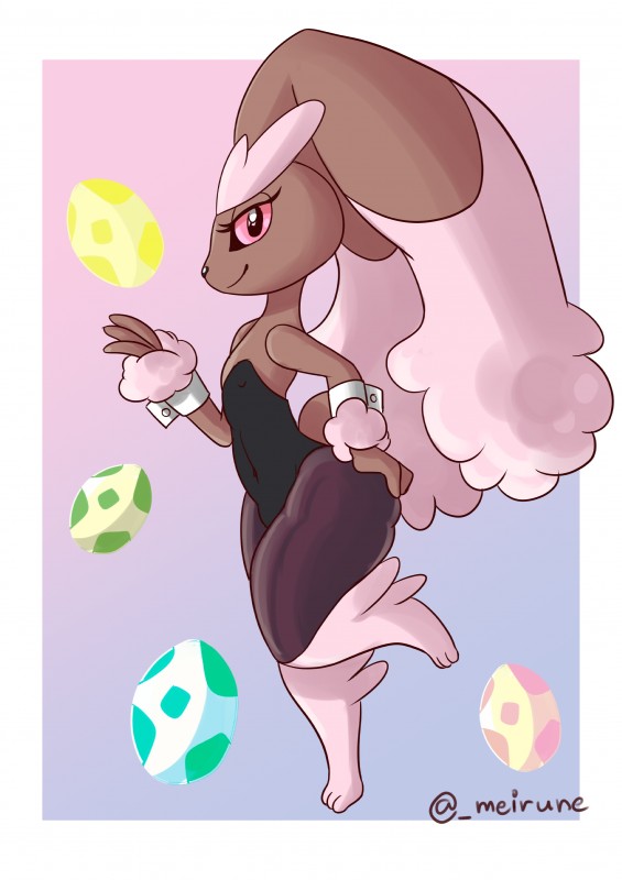 brown_body bunny_costume clothing costume egg female fur holidays pink_body pink_eyes pink_fur semi-anthro solo meirune easter nintendo pokemon generation_4_pokemon lagomorph lopunny mammal pokemon_(species) shiny_pokemon absurd_res hi_res