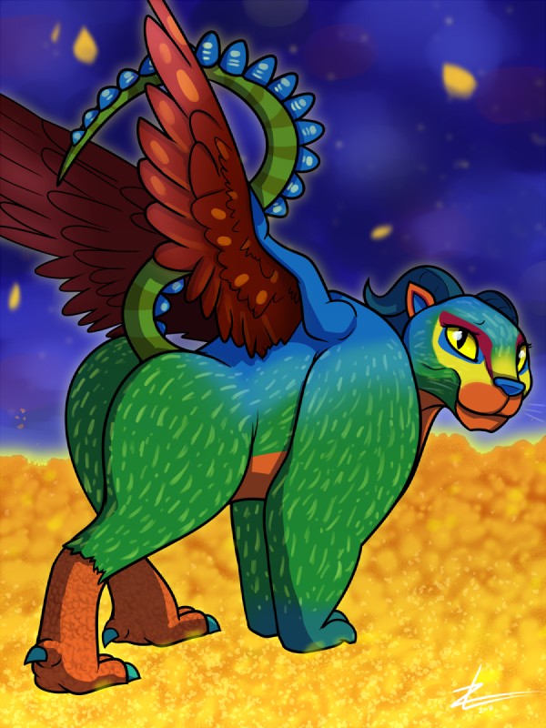 butt female flower fur horn looking_at_viewer muscular muscular_female plant raised_tail solo tail wings zeklullaby coco_(pixar) disney pixar pepita alebrije felid ghost mammal spirit undead 2018 3:4 digital_media_(artwork) hi_res