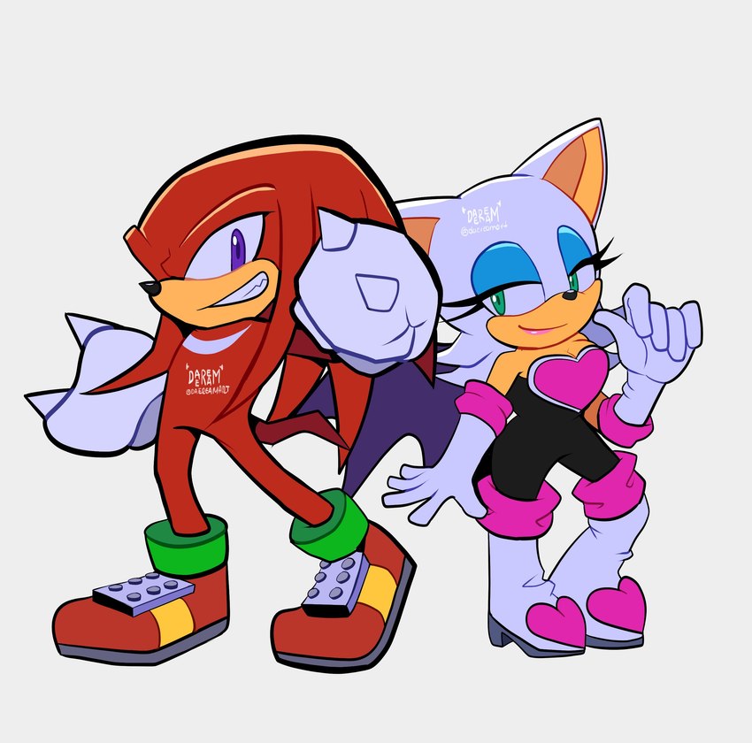 5_fingers anthro biped black_nose blue_eyeshadow boots clothed clothing duo eyelashes eyeshadow female fingers footwear fur gloves grey_background handwear makeup male purple_eyes red_body red_fur shoes simple_background smile standing tan_body tan_skin white_body white_fur daereamart sega sonic_the_hedgehog_(series) knuckles_the_echidna rouge_the_bat bat echidna mammal monotreme 2023 absurd_res full-length_portrait hi_res portrait