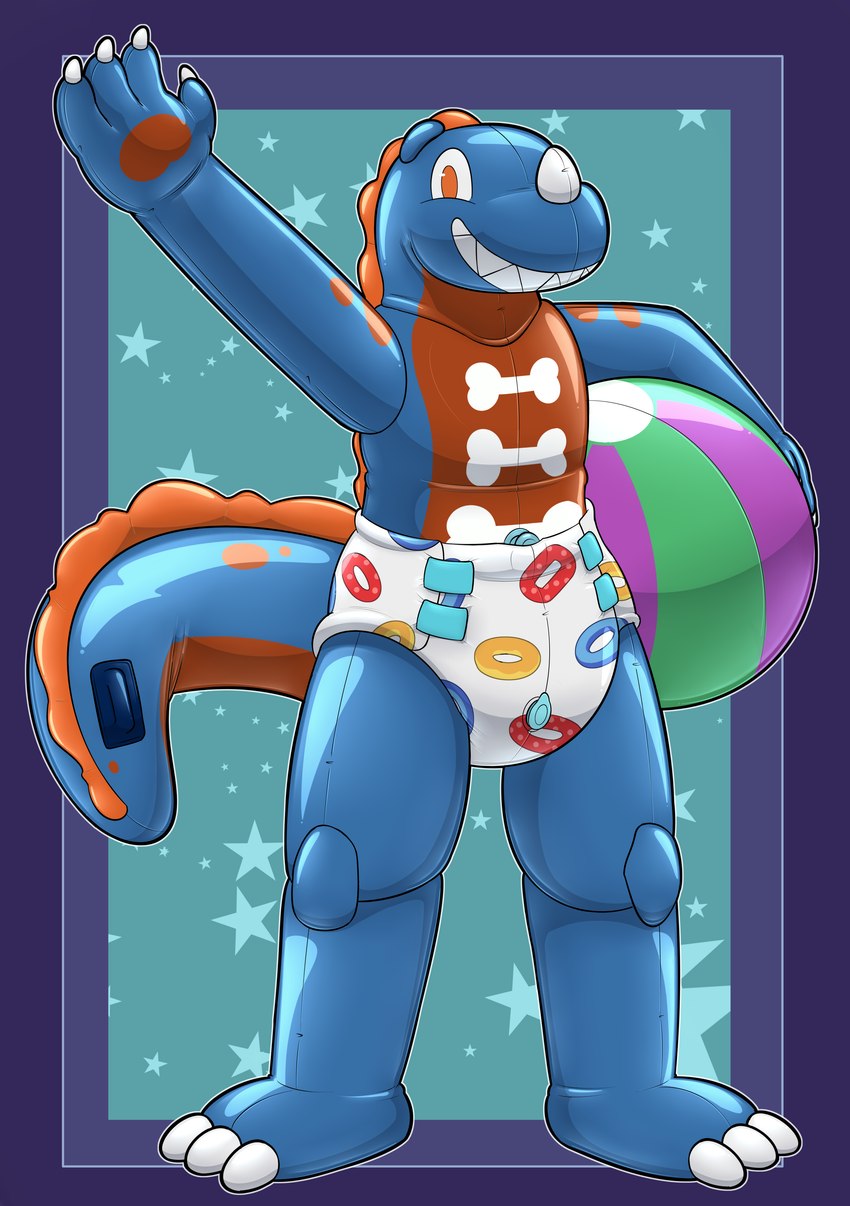 anthro ball beach_ball clothed clothing diaper happy holding_beach_ball inflatable male pattern_diaper permagrin pool_toy simple_background smile solo waving_hand wearing_diaper ryucas leslie_(experiment626) animate_inanimate dinosaur living_inflatable prehistoric_species reptile scalie theropod tyrannosaurid tyrannosauroid tyrannosaurus tyrannosaurus_rex absurd_res hi_res