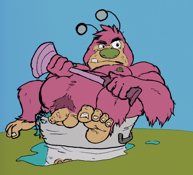 antennae_(anatomy) crotch_tuft feet foreskin frown fur genitals long_foreskin male nipples nude overweight overweight_male penis pubes solo toes tuft weapon cobaltcerberus hornyanondragon third-party_edit cartoon_network powerpuff_girls fuzzy_lumpkins mammal monster artist_collaboration color_edit colored