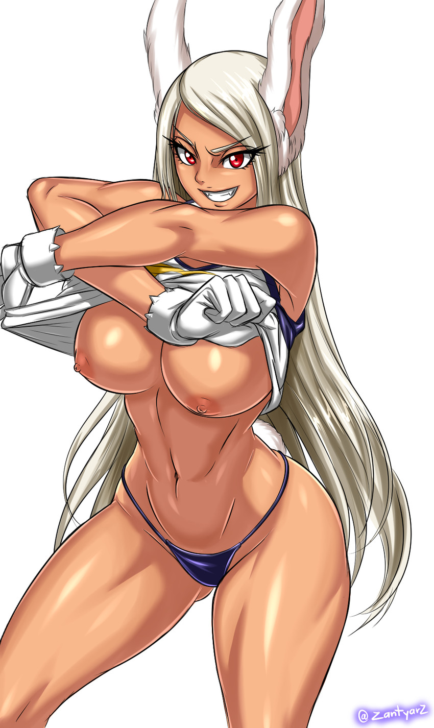 areola breasts clothed clothing female hair long_hair looking_at_viewer navel nipples red_eyes simple_background smile solo topwear underwear undressing white_background white_hair zantyarz my_hero_academia rumi_usagiyama animal_humanoid humanoid lagomorph lagomorph_humanoid leporid_humanoid mammal mammal_humanoid rabbit_humanoid 2020 digital_media_(artwork) hi_res signature