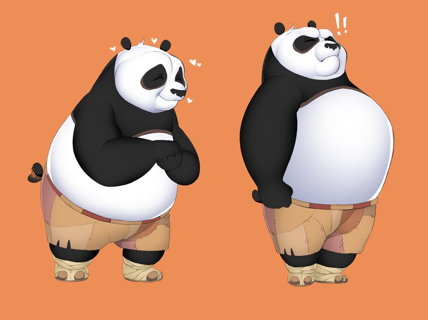 anthro happy male orange_background overweight overweight_male simple_background solo tail tail_motion tailwag hypnokoo dreamworks kung_fu_panda master_po_ping mammal full-length_portrait hi_res portrait shaded soft_shading