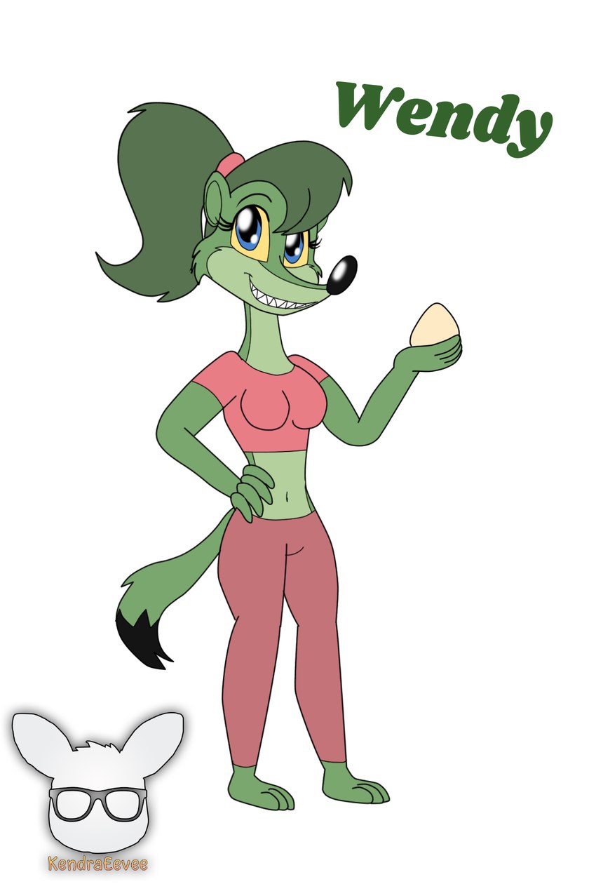 anthro blue_eyes breasts female fur green_body green_fur green_hair hair kendraeevee small_breasts solo wide_hips yellow_sclera kendratheshinyeevee a_toon_rabbit_in_a_weasels'_den wendy_weasel_(kendraeevee) mammal mustelid musteline true_musteline weasel hi_res