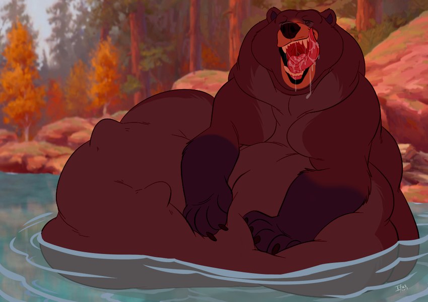 belly big_belly bodily_fluids claws drooling feral feral_pred fully_inside fur hand_on_belly huge_belly hyper hyper_belly male male_pred mass_vore multiple_prey open_mouth saliva solo tongue tongue_out vore ifus brother_bear disney tug_(brother_bear) bear brown_bear grizzly_bear mammal ursine 2017 dated digital_media_(artwork)