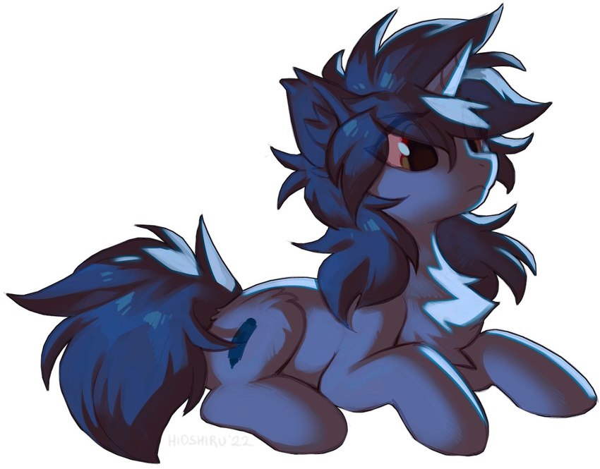 ambiguous_gender blue_body blue_fur blue_hair blue_tail brown_eyes chest_tuft cutie_mark feral fur hair horn inner_ear_fluff simple_background solo tail tuft unicorn_horn white_background hioshiru hasbro my_little_pony mythology fan_character kate_(hioshiru) equid equine mammal mythological_creature mythological_equine unicorn 2022