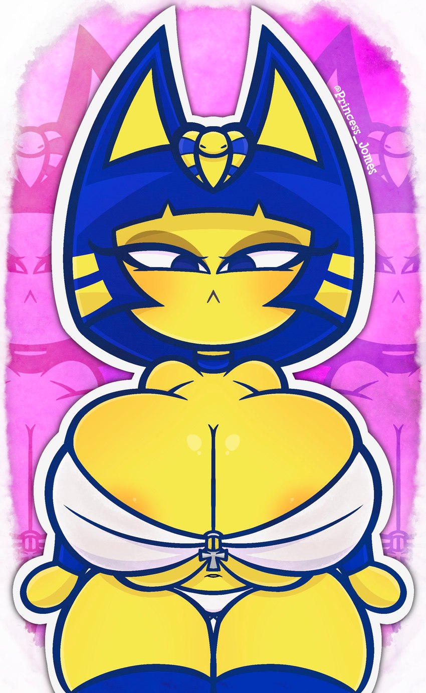 big_breasts bra breasts clothing cross egyptian egyptian_clothing female panties solo thick_thighs tight_bra tight_clothing underwear princess_jomes animal_crossing nintendo ankha_(animal_crossing) domestic_cat felid feline felis mammal absurd_res hi_res