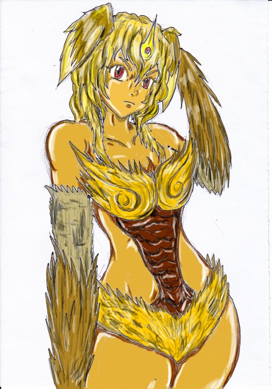 breasts chest_tuft crossgender female floppy_ears fur looking_at_viewer red_eyes solo standing tuft kenn godzilla_(series) toho king_caesar unknown_species absurd_res hi_res