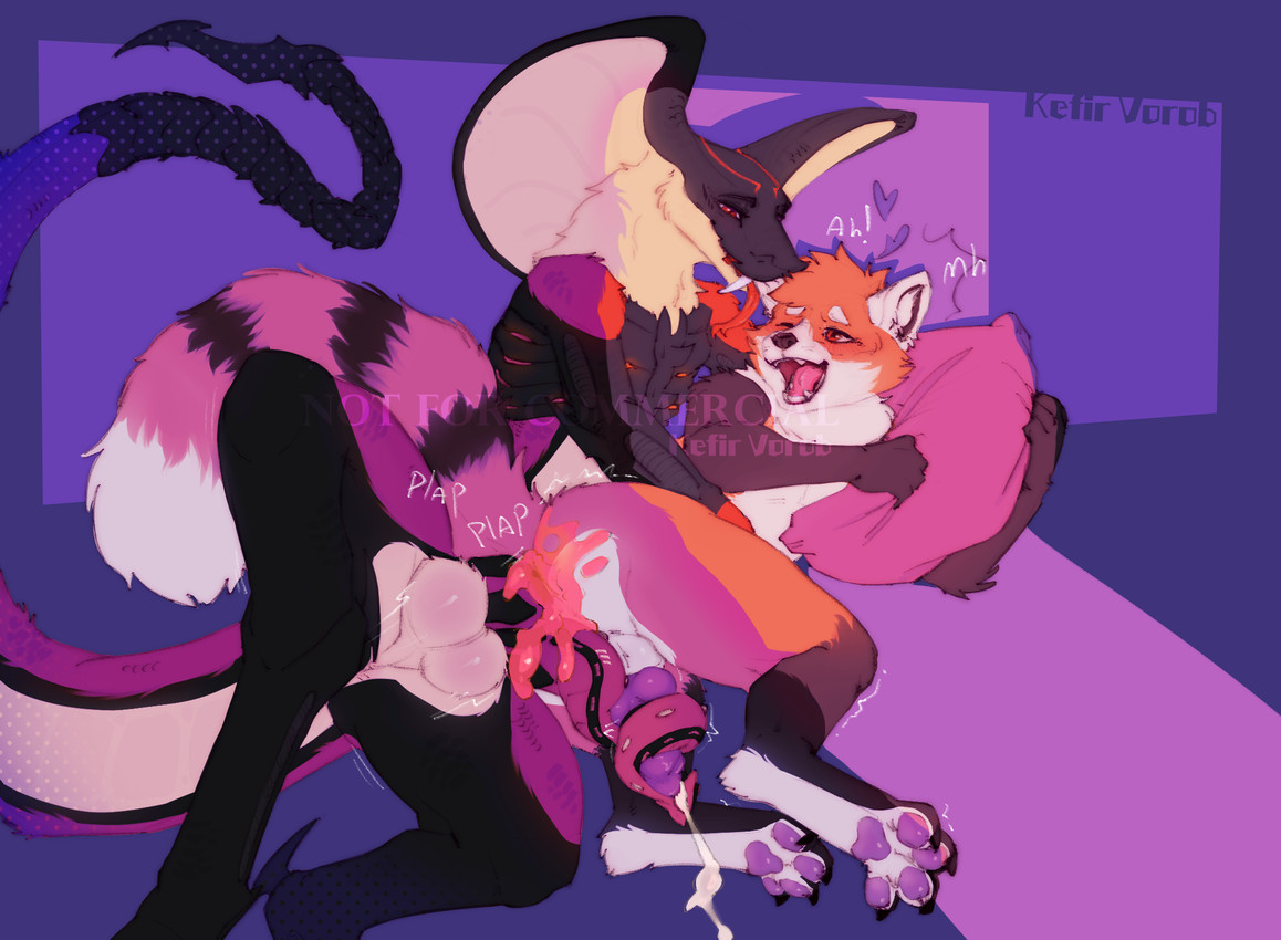 2_penises 4_toes 5_fingers animal_genitalia animal_penis anthro anthro_penetrated anthro_penetrating ball_tuft balls belly bite bloated blush blush_lines bodily_fluids brown_legs brown_nose canine_genitalia canine_penis cum cum_drip cum_in_ass cum_inside cum_on_penis cumshot dripping duo ear_bite ejaculation eye_contact fangs feet fingers from_behind_position fur genital_fluids genitals hair hug hugging_object hugging_pillow leg_markings looking_at_another looking_pleasured lying male male/male markings masturbating_while_penetrated masturbation moan multi_genitalia multi_penis neck_tuft on_side one_eye_closed open_mouth orange_body orange_eyes pawpads paws penetration penis pillow pink_pawpads pink_penis plap purple_background raised_leg raised_tail scales seductive sex simple_background smile snake_hood spoon_position spread_legs spreading striped_markings striped_tail stripes tail tail_markings teeth text toes tongue tongue_out tuft unusual_anatomy unusual_tail white_belly kefirvorob alien_(franchise) arzary_(k4jayx) ailurid alien bear cobra giant_panda mammal red_panda reptile scalie snake xenomorph hi_res