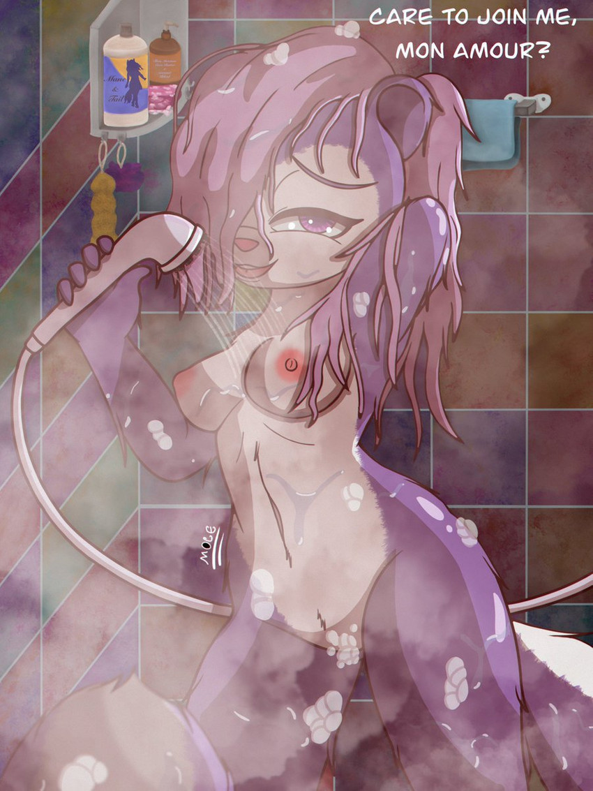 5_fingers accent anthro bathing bedroom_eyes breasts bubble cleaning dialogue featureless_crotch female fingers fluffy fluffy_tail french_accent fur hair hand_behind_head holding_shower_head inside looking_at_viewer multicolored_body multicolored_fur narrowed_eyes nipples pink_nose purple_body purple_eyes purple_fur purple_hair seductive shower shower_head soap solo steam tail text tile tile_wall two_tone_body two_tone_fur wall_(structure) water wet wet_body wet_fur wet_hair manwiththemole tiny_toon_adventures warner_brothers fifi_la_fume mammal mephitid skunk 3:4 english_text french_text hi_res signature translated