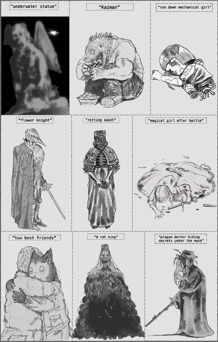 animal_mask anthro armor beak_mask clothing corpse dress female headgear helmet hug knight machine male mask melee_weapon not_furry_focus plague_doctor rotting rotting_flesh sculpture statue sword text warrior weapon plastiboo dorohedoro kaiman_(dorohedoro) angel angel_humanoid domestic_cat felid feline felis human humanoid lizard mammal monster reptile robot scalie english_text hi_res