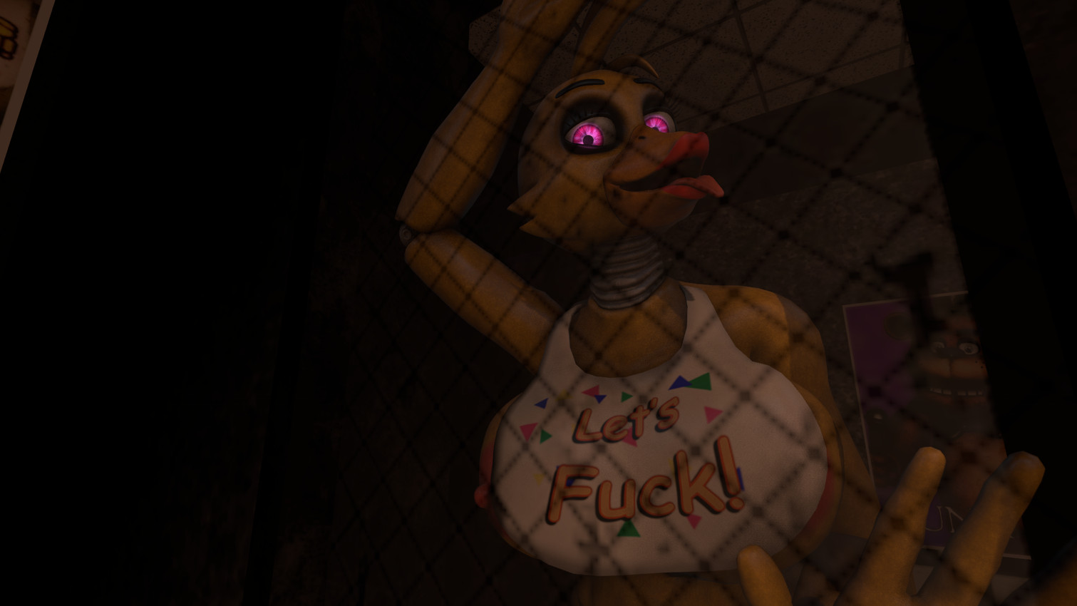 against_surface anthro beak big_breasts breasts female hair inside lips looking_at_viewer machine on_glass purple_eyes smile solo yellow_body joker0 five_nights_at_freddy's scottgames chica_(fnaf) avian bird chicken galliform phasianid robot 3d_(artwork) digital_media_(artwork) hi_res source_filmmaker_(artwork)