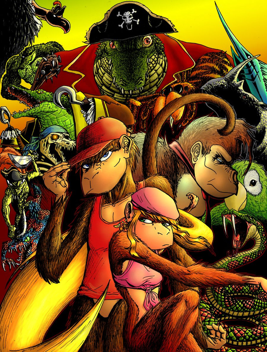 bloodshot_eyes bone elderly female group hook hook_hand krook male pirate skeleton chucha616 shesamonkey donkey_kong_(series) donkey_kong_country_2 nintendo rareware diddy_kong dixie_kong donkey_kong_(character) enguarde kackle king_k._rool klubba krow rambi_the_rhinoceros rattly squawk squawks_the_parrot squitter accipitriform alligator alligatorid ape arachnid arthropod avian barbary_macaque billfish bird crocodile crocodilian fish gorilla haplorhine istiophoriform klampon klaptrap kong kremling kutlass mammal marine monkey parrot primate reptile rhinoceros scalie snake spider swordfish vulture cover cover_art cover_page