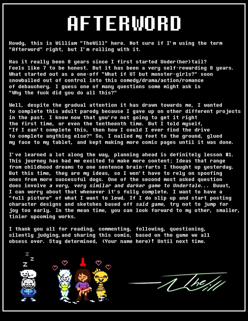 after_sex afterword aged_up alternate_universe anthro big_penis black_border bodily_fluids bone border bottomless clothed clothing cum cum_drip cum_in_pussy cum_inside cum_on_ground dress dripping eyes_closed female feral genital_fluids genitals group heart_symbol male male/female one_eye_closed penis phallic profanity skeleton sleeping sleeping_on_another text wink thewill under(her)tail undertale undertale_(series) angel_derear asriel_dreemurr comic_(under(her)tail) kitty_(under(her)tail) monster_kid pesky_pussy_(under(her)tail) sans_(undertale) animated_skeleton boss_monster_(undertale) bovid caprine dinosaur domestic_cat felid feline felis goat human mammal prehistoric_species reptile scalie undead digital_media_(artwork) english_text hi_res pixel_(artwork)