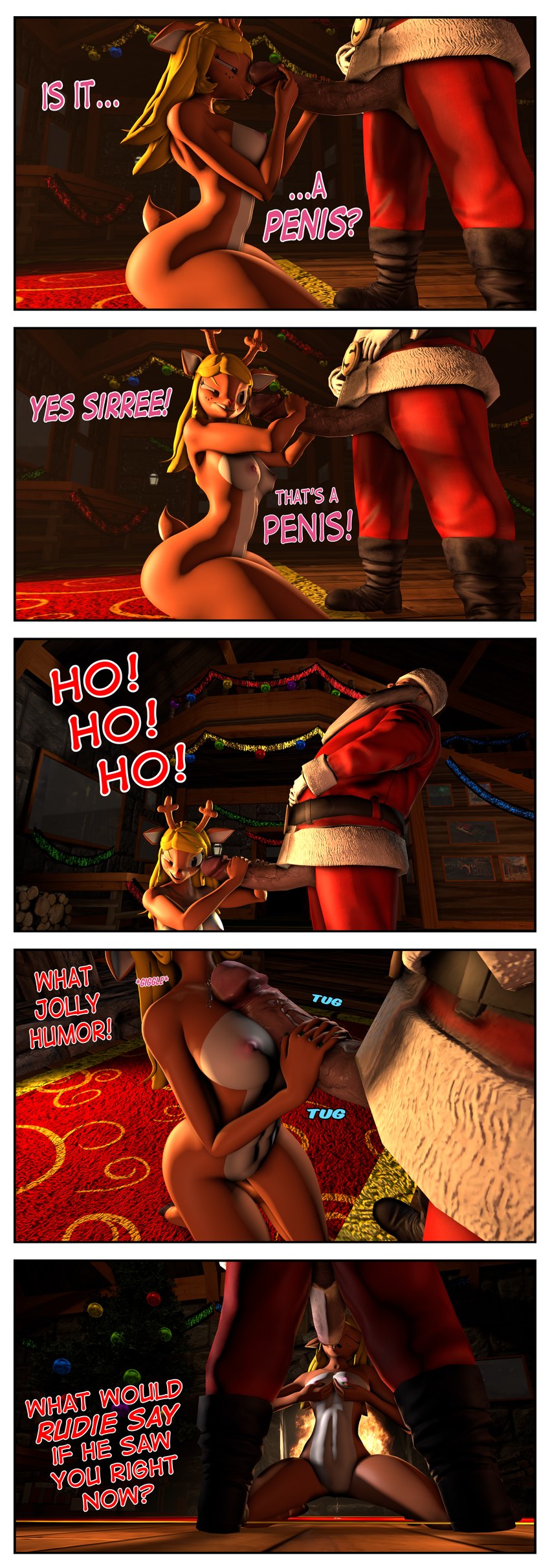 anthro big_penis breast_play breasts cuckold dialogue female genitals holidays huge_penis human_on_anthro humor infidelity interspecies male male/female overweight overweight_male penis sex smelly text thick_thighs titfuck chadchan3d christmas deltarune undertale_(series) dancer_(reindeer) noelle_holiday rudolph_the_red-nosed_reindeer santa_claus taryk_(zaxelle) cervine deer human mammal 3d_(artwork) absurd_res comic digital_media_(artwork) english_text hi_res