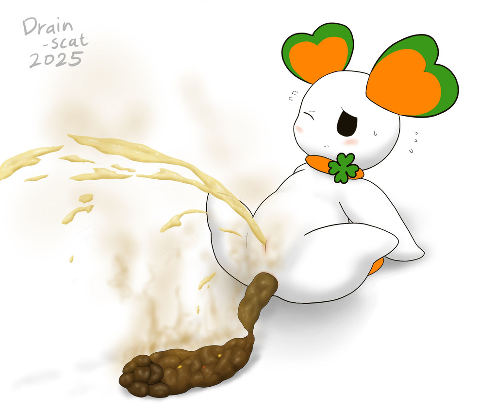 anthro anus bodily_fluids clover_(plant) clover_leaf feces feces_in_ass feces_on_ground female frown genital_fluids genitals leaf lying on_back one_eye_closed peeing plant pooping pooping_on_floor reclining simple_background smelly solo spread_legs spreading urine vulva watersports white_background white_body young young_female drain_scat lalapi 2025 6:5 absurd_res hi_res