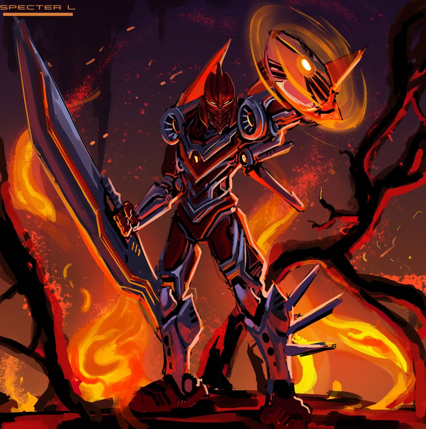 ambiguous_gender armor ashes biped chakram fingers fire grey_body holding_object holding_weapon large_weapon leg_spikes looking_at_viewer machine mask melee_weapon multicolored_body not_furry outside polearm raised_arm red_body silver_body simple_background solo spikes spikes_(anatomy) standing sword text thrusters turbine two_tone_body weapon wood_burning yellow_eyes specter_l bionicle lego tahu humanoid living_machine robot robot_humanoid toa 2021 digital_drawing_(artwork) digital_media_(artwork) english_text hi_res