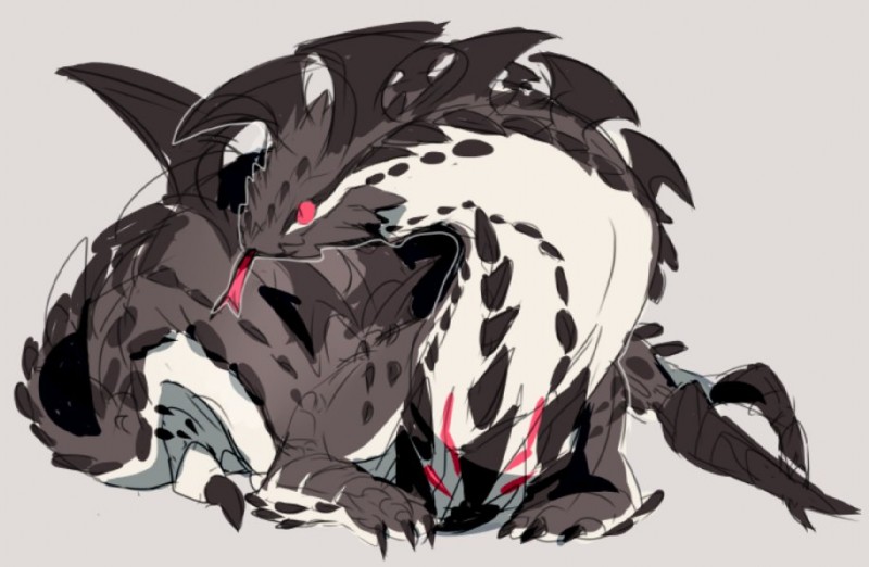 ambiguous_gender feral red_eyes simple_background solo spikes tongue white_background yata capcom monster_hunter mythology dalamadur dragon elder_dragon mythological_creature mythological_scalie reptile scalie snake