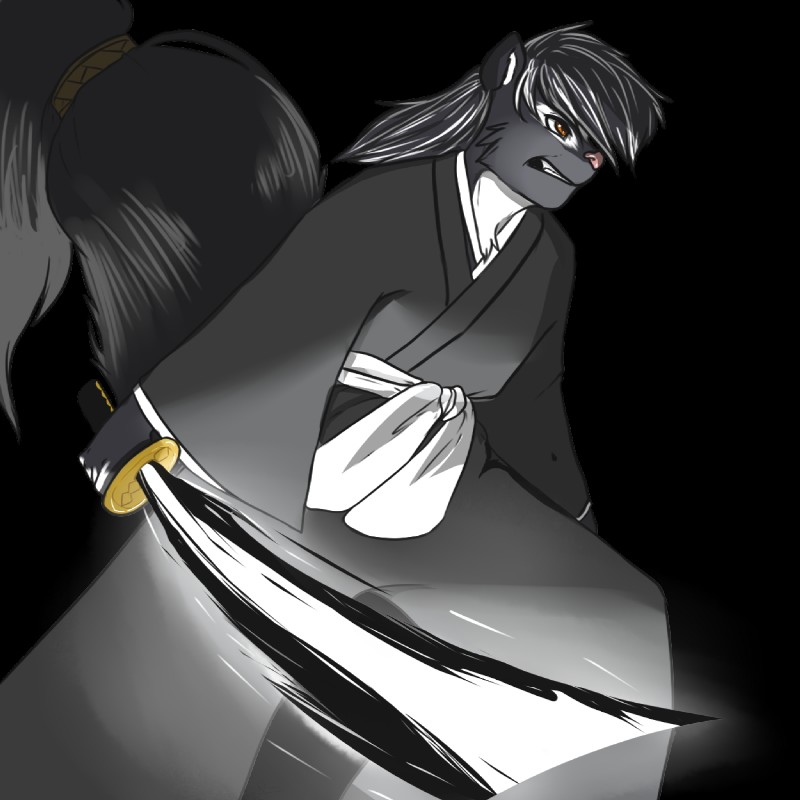 anthro biped clothed clothing fur hair holding_melee_weapon holding_object holding_sword holding_weapon male melee_weapon shinigami_uniform solo standing sword weapon yellow_eyes geeflakes asian_mythology bleach_(series) east_asian_mythology japanese_mythology mythology skunktail deity mammal mephitid shinigami skunk spotted_skunk 1:1 2014 alpha_channel digital_media_(artwork) hi_res