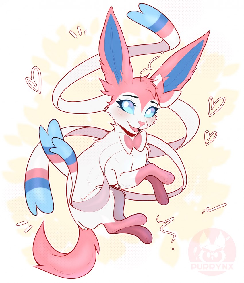 ambiguous_gender blue_eyes feral fur long_ears pink_body pink_fur ribbons solo white_body white_fur purrynx nintendo pokemon eeveelution generation_6_pokemon pokemon_(species) sylveon hi_res