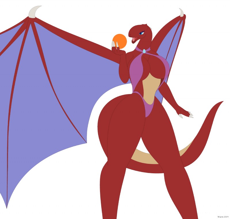 anthro big_breasts biped blue_eyes breasts claws cleavage clothed clothing female huge_breasts jewelry lips looking_back membrane_(anatomy) membranous_wings midriff non-mammal_breasts open_mouth simple_background solo spikes standing tail wings wiira european_mythology mythology firith dragon mythological_creature mythological_scalie scalie western_dragon 2014 hi_res